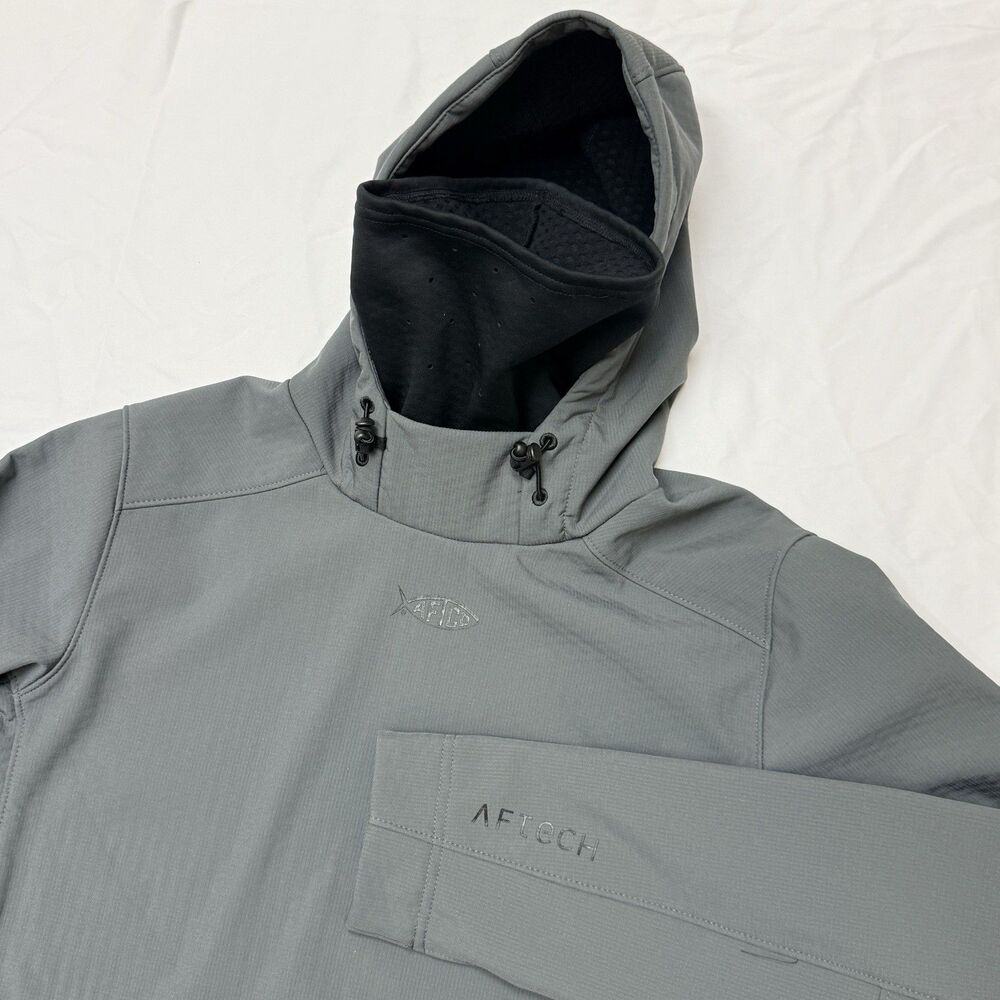 AFTCO Reaper Windproof Pullover AFTech Men’s MED Gray Fishing Hoodie W/Mask